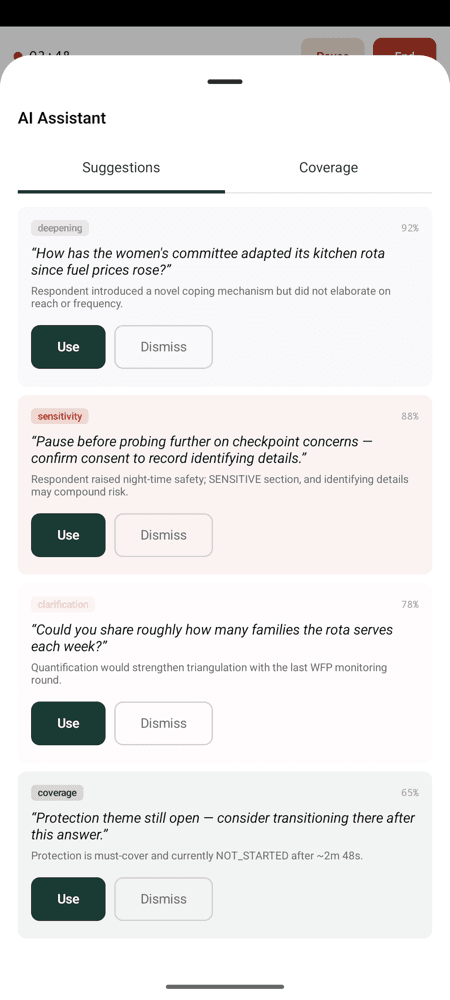 ECHO screenshot 3: AI assistant: follow-up probes