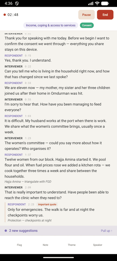 ECHO screenshot 2: Live transcript on-device